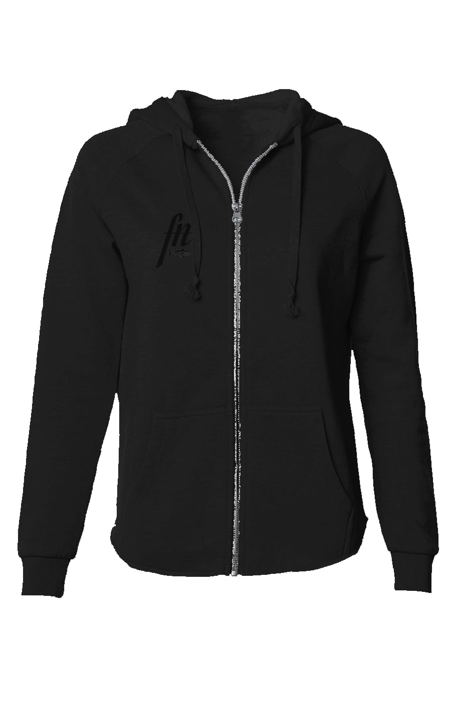 Womens Lightweight Wash Zip Hoodie Fish Night